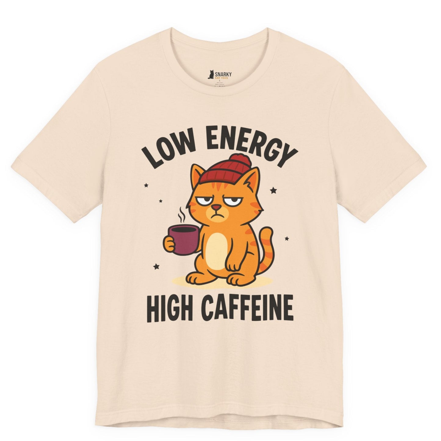 Low Energy High Caffeine Beanie Cat T-Shirt