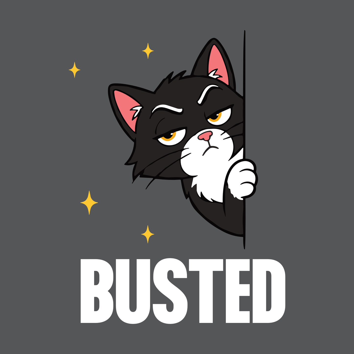 Busted Peeking Cat T-Shirt design with peeking black cat graphic and bold text