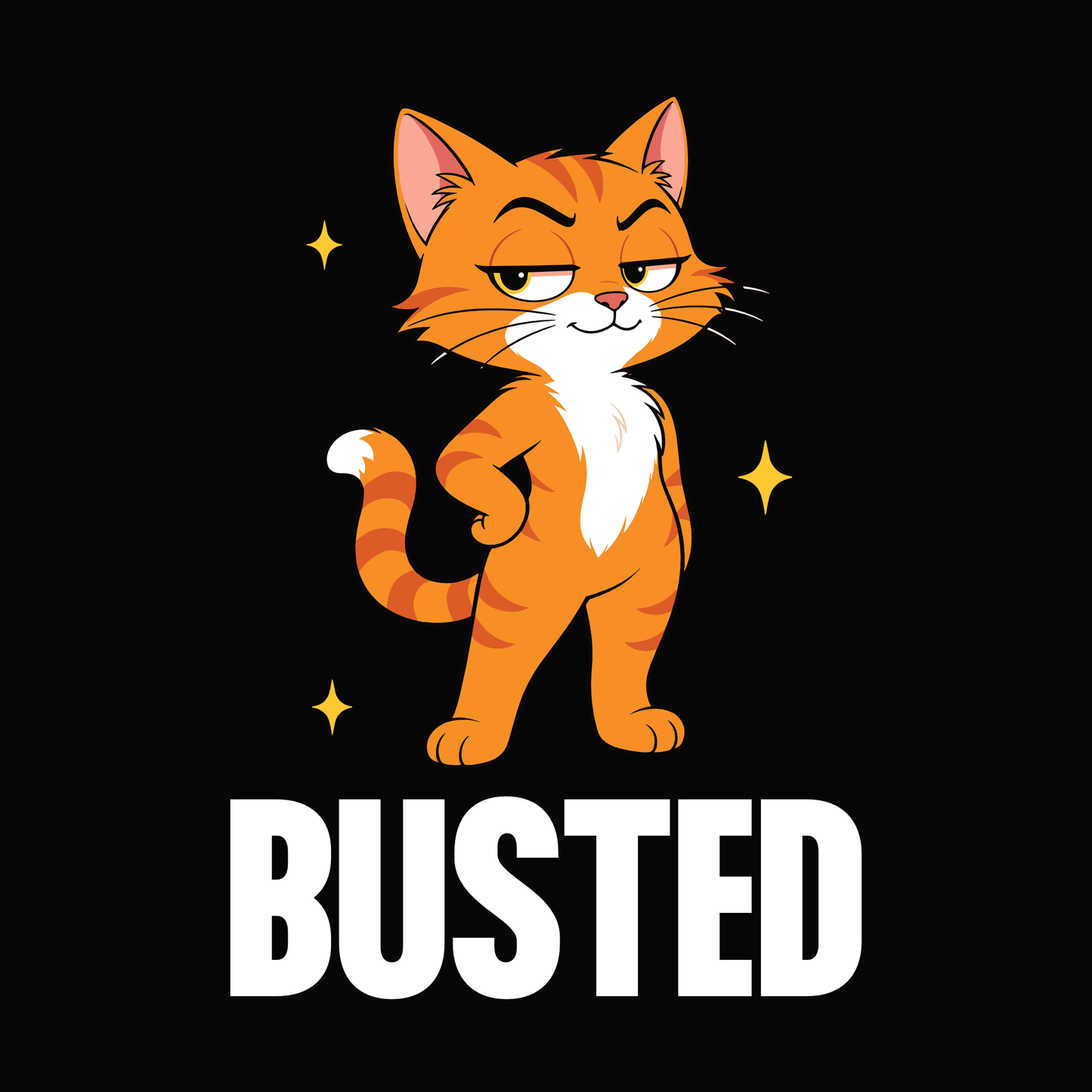 Busted Judgy Cat T-Shirt design with standing orange cat graphic and bold text