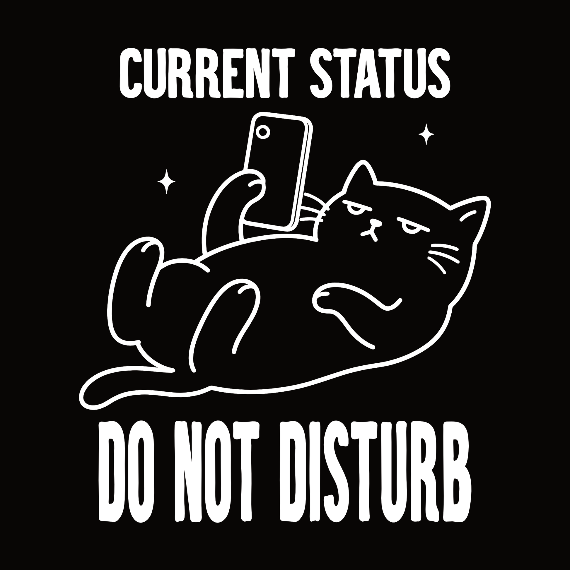 Do Not Disturb Phone Cat T-Shirt design with lounging cat holding phone and bold text