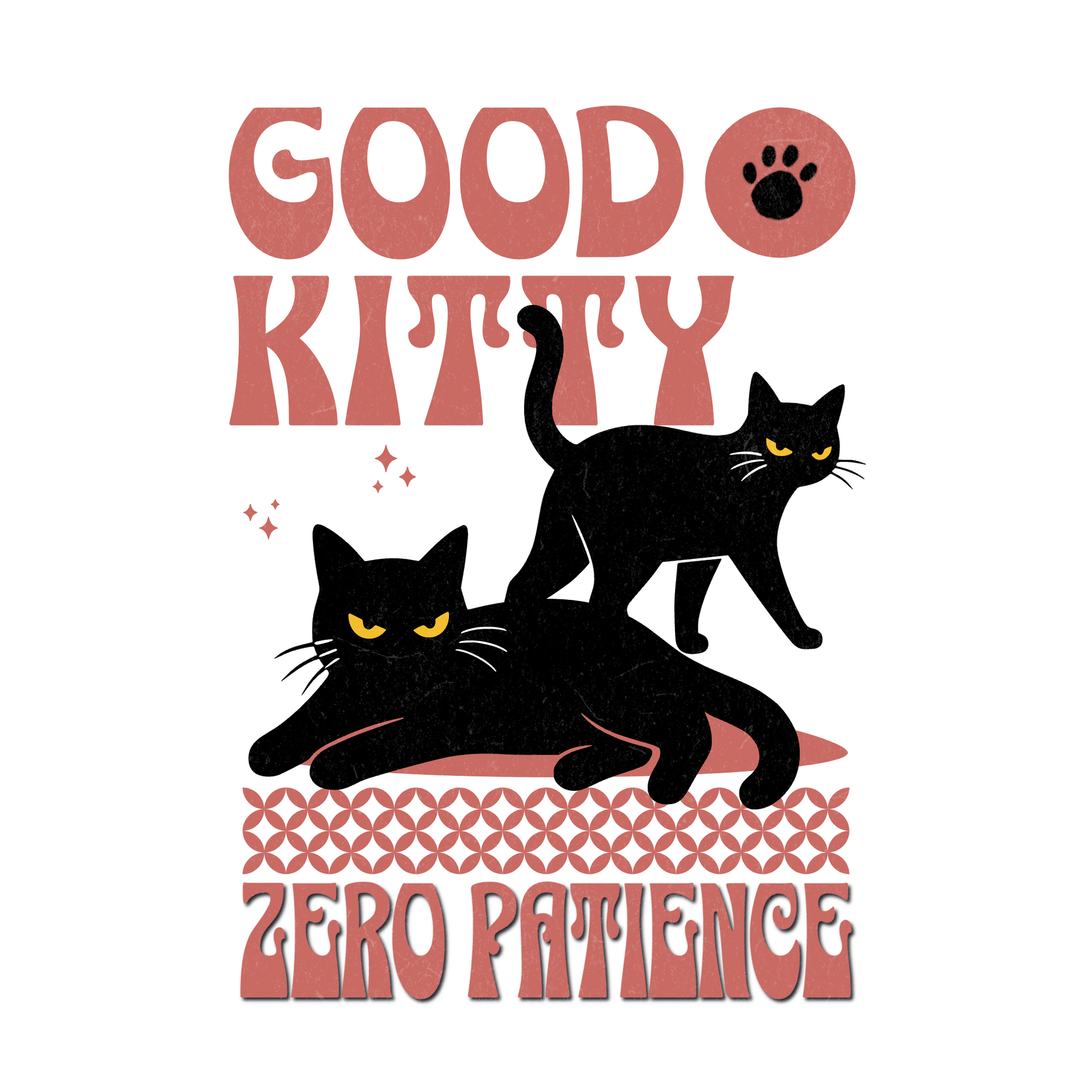 Zero Patience Black Cats T-Shirt design with two black cats and bold retro text