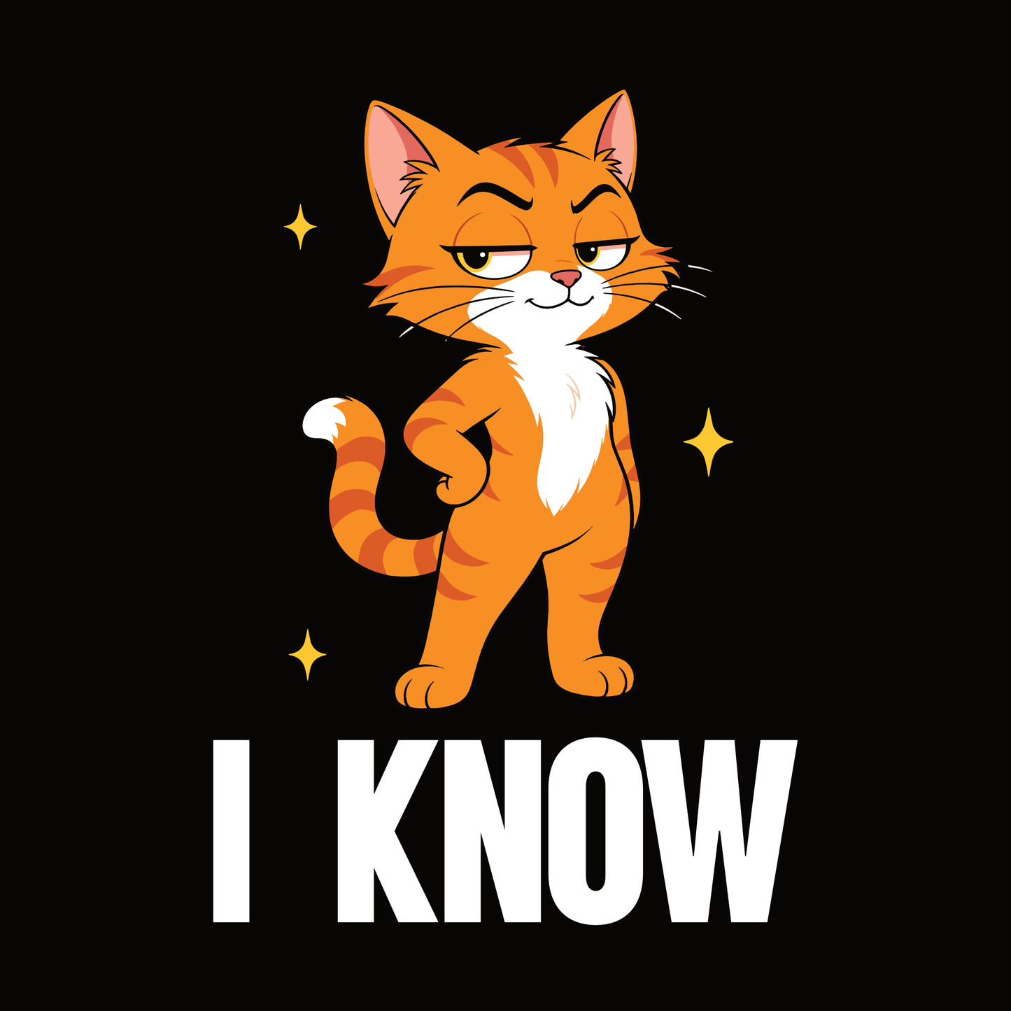 I Know Judgy Cat T-Shirt design with standing orange cat graphic and bold text