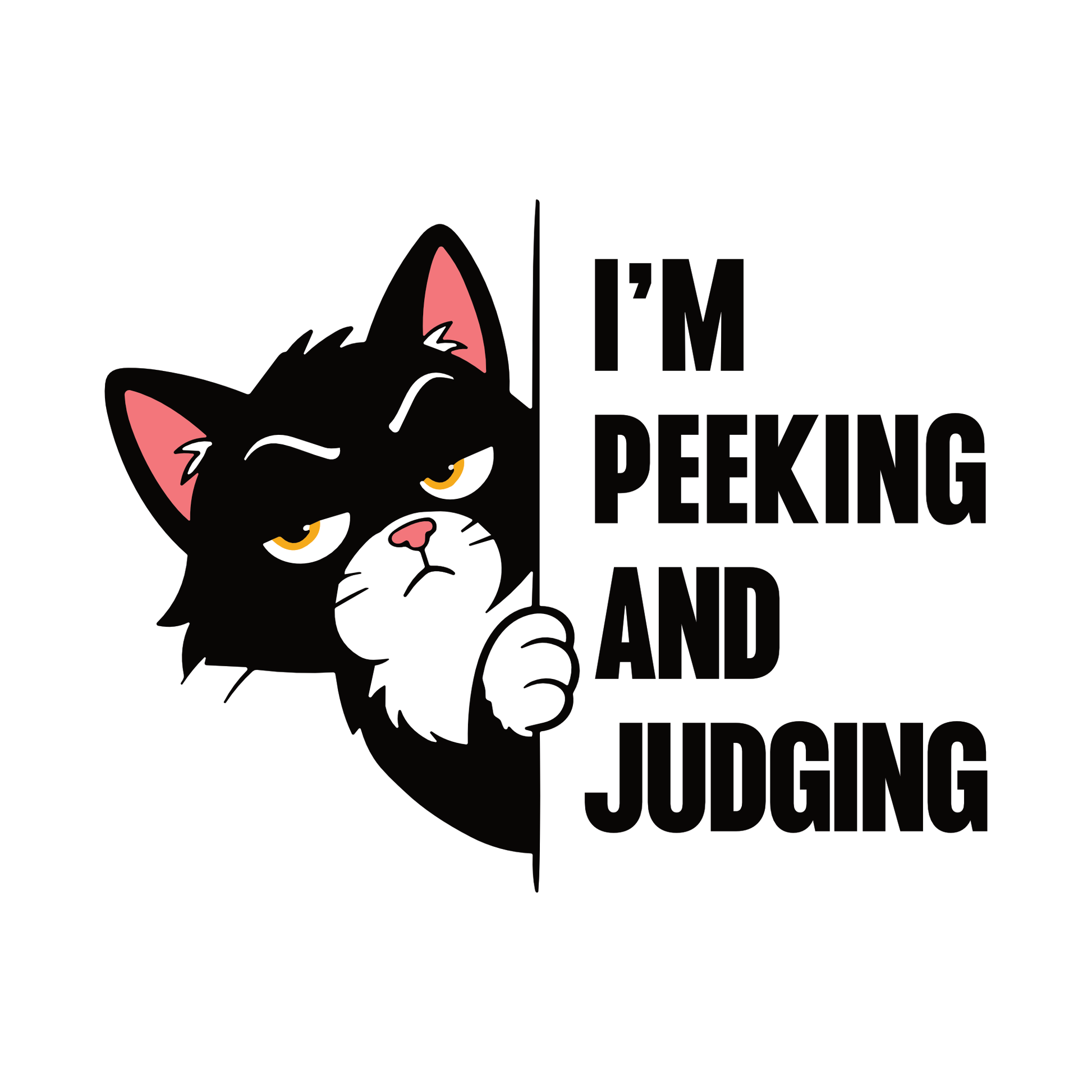 Peeking and Judging Peeking Cat T-Shirt design with peeking black cat and bold text