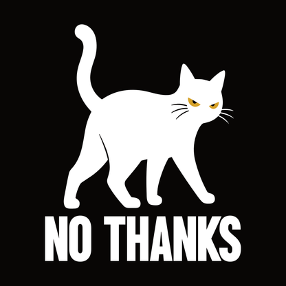 No Thanks Walking Cat T-Shirt design with walking cat graphic and bold text