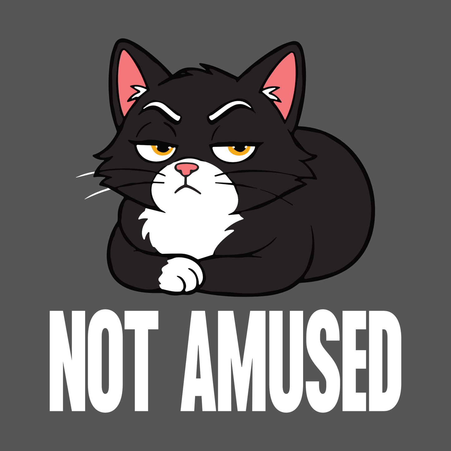 Not Amused Loaf Cat T-Shirt design with black loaf cat graphic and bold text