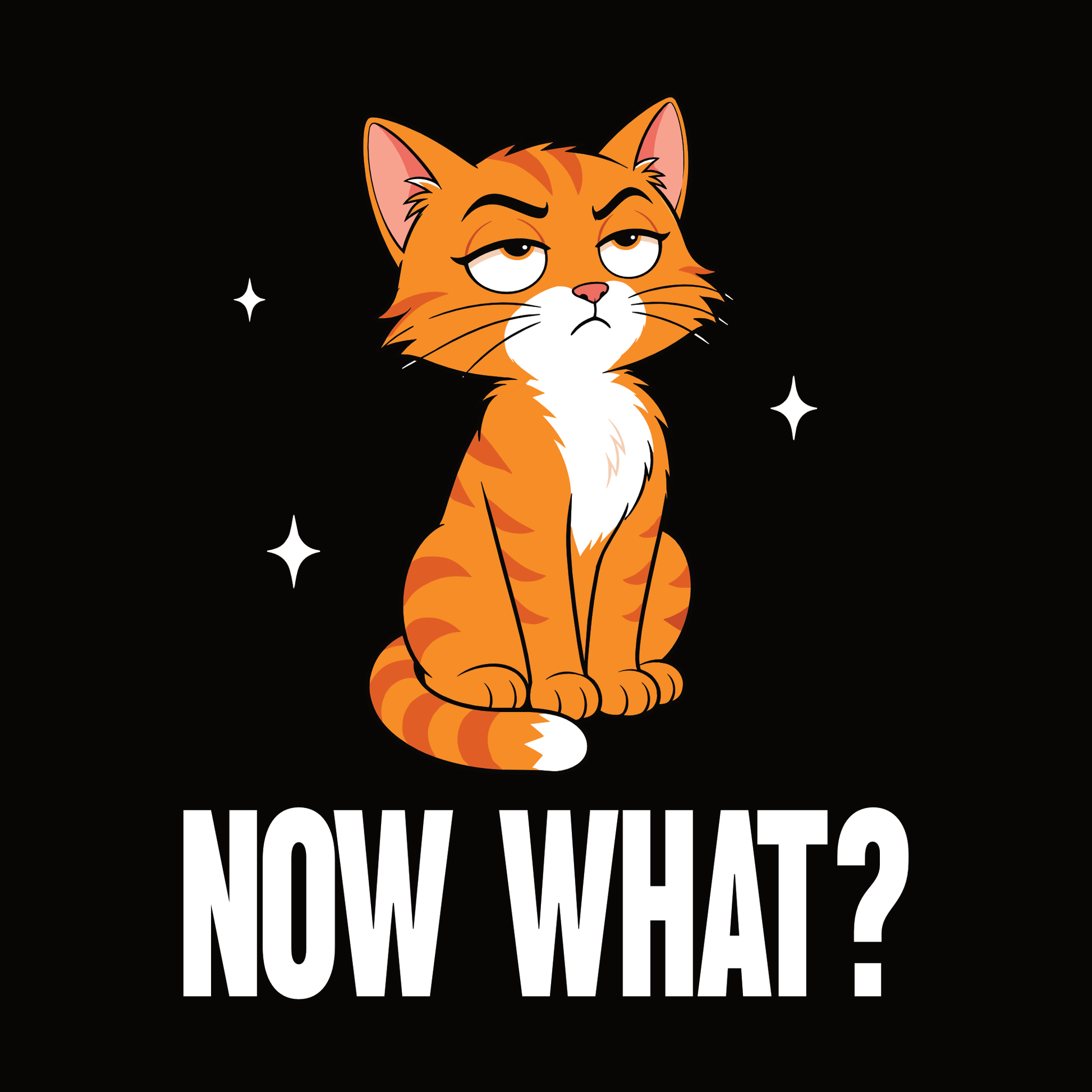Now What Judgy Cat T-Shirt design with seated orange cat and bold text