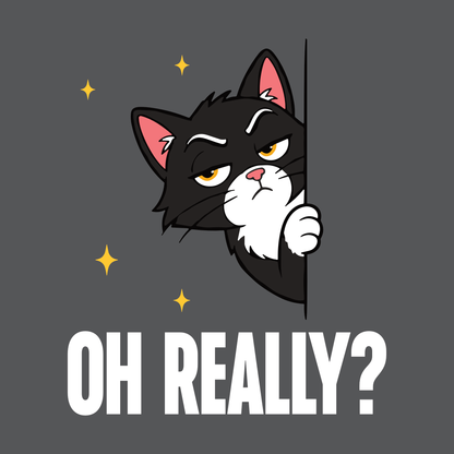 Oh Really Peeking Cat T-Shirt design with peeking black cat graphic and bold text