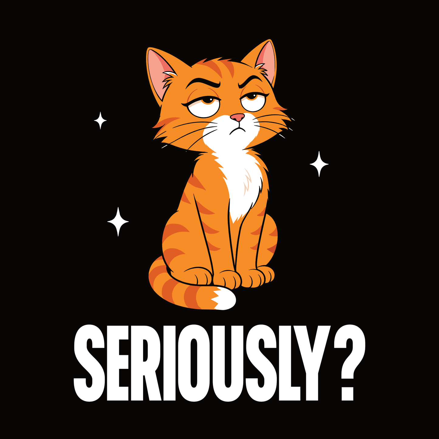Seriously Judgy Cat T-Shirt design with seated orange cat and bold text