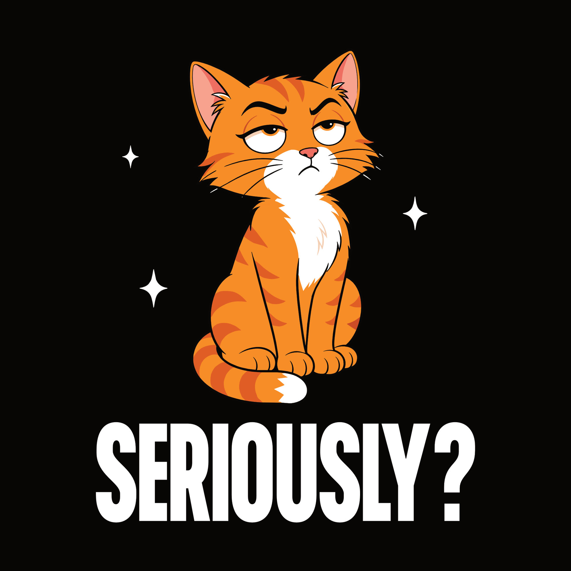 Seriously Judgy Cat T-Shirt design with seated orange cat and bold text