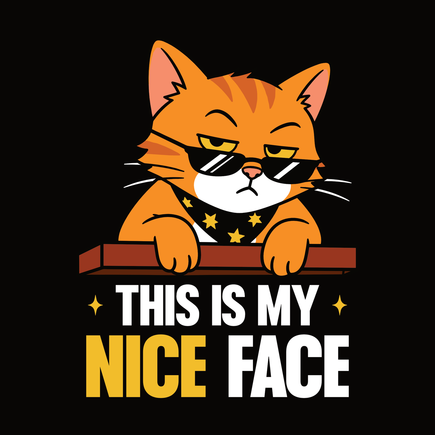 Nice Face Sunglasses Cat T-Shirt design with orange cat wearing sunglasses and bold text