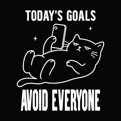 Avoid Everyone Phone Cat T-Shirt design with lounging cat holding phone and bold text