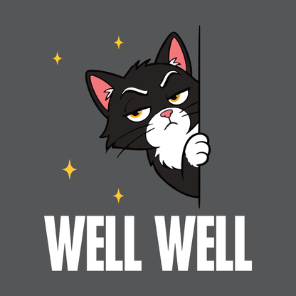 Well Well Peeking Cat T-Shirt design with peeking black cat graphic and bold text